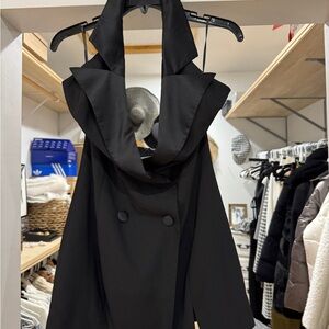 Hello Molly Office Chic Tailored Mini Black Halter Dress